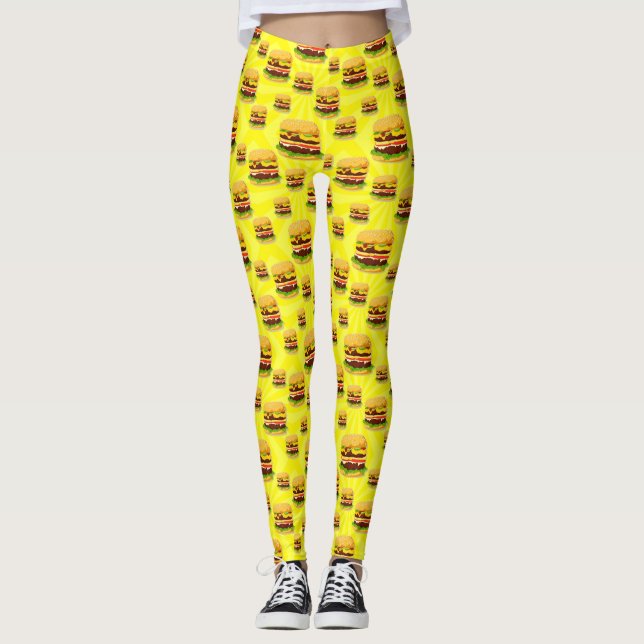 Legging Os cheeseburgers amarelos brilhantes ilustraram (Frente)