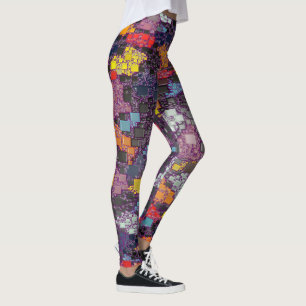 Legging Os esboços geométricos roxos sobre colorido