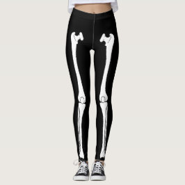 Legging Ossos da Perna do Esqueleto Halloween Negro