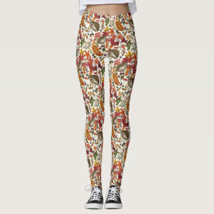 Legging ouriços e flora da floresta outonal em marfim