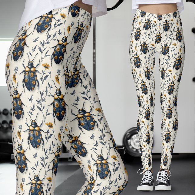 Legging Ouro Branco Besouro Azul Botânico (Criador carregado)