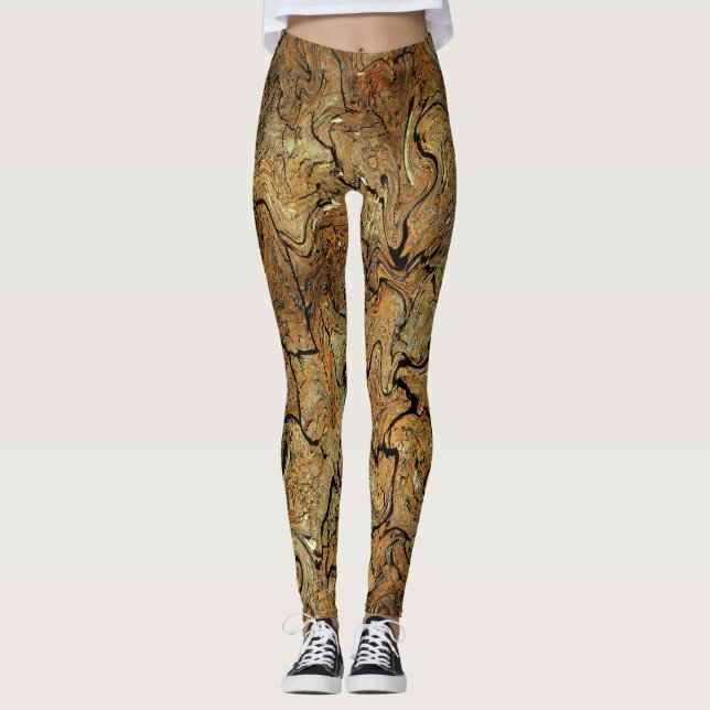 Legging Ouro & caneleiras "marmoreados" de Brown (Frente)