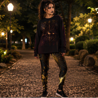 Legging Ouro Celestial Fases da Lua Astrologia Preto e Dou