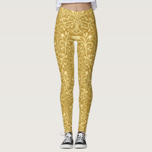 Legging Ouro Damasco - Padrão Floral Barroco
