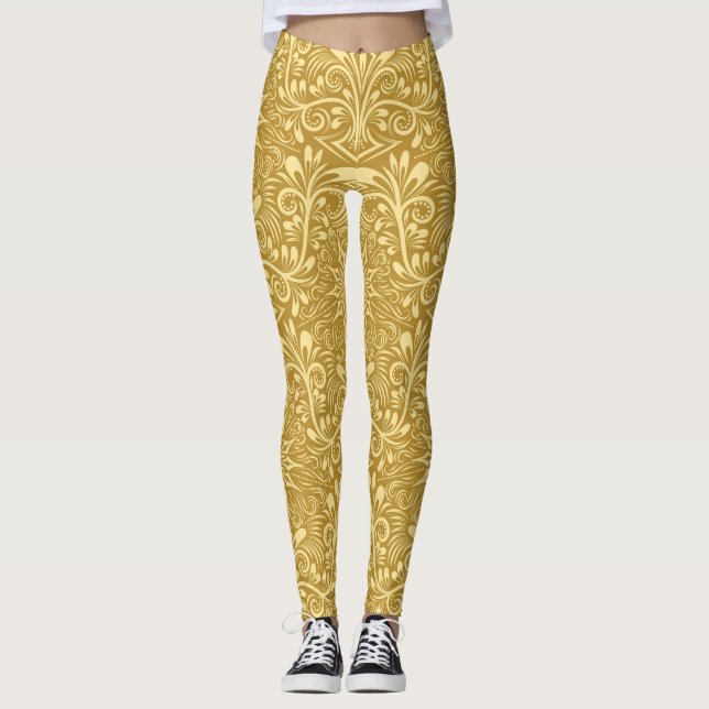 Legging Ouro Damasco - Padrão Floral Barroco (Frente)