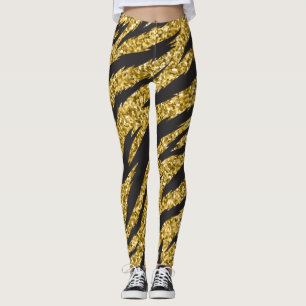 Legging Ouro de stripes de impressão, padrão de stripes 