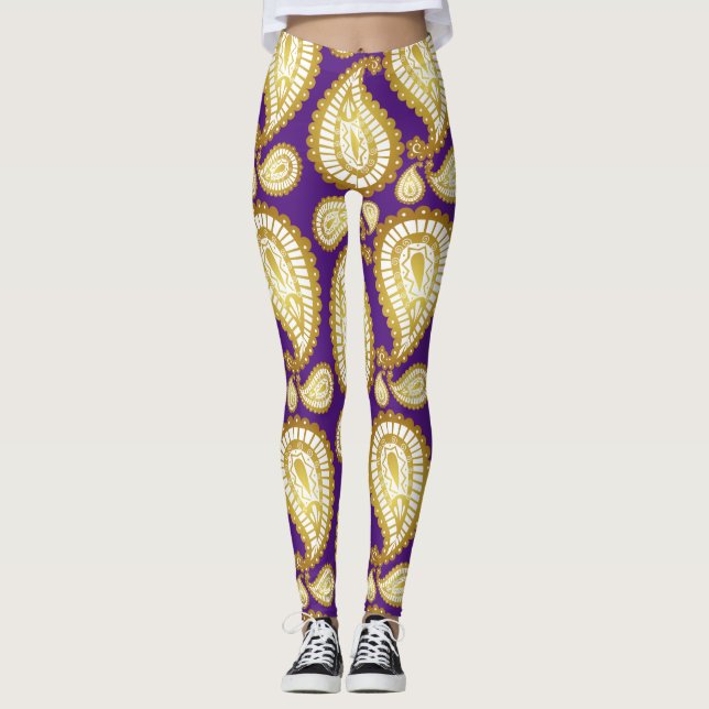 Legging Ouro Elegante de Tendência Moderna, Xmas Roxo (Frente)