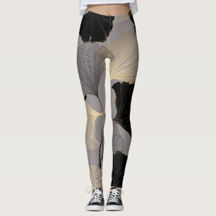 Legging Ouro elegante Ginkgo, fundo vintage.