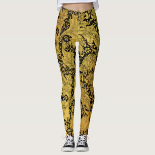 Legging Ouro Floral Padrão Oriental Fllower