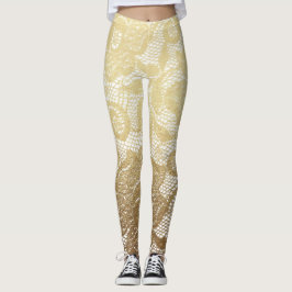 Legging Ouro & laço floral branco do falso