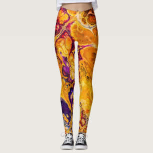 Legging Ouro Laranja e Arte Fractal Roxa