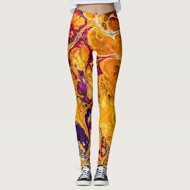 Legging Ouro Laranja e Arte Fractal Roxa (Frente)