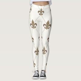 Legging Ouro luxuoso e caneleiras brancas da flor de lis
