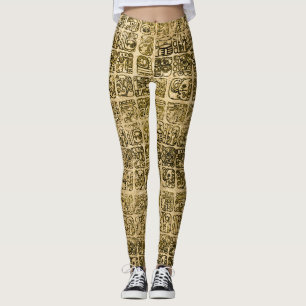 Legging Ouro maia e asteca dos glyphs na textura do