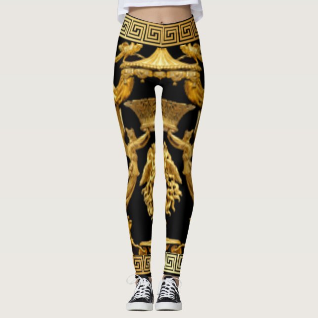 Legging Ouro Medusa, Seraphs e Baldachino a Preto (Frente)