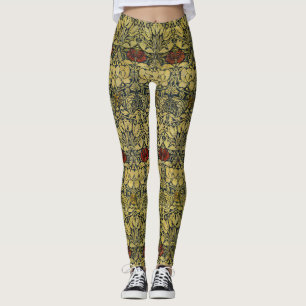 Legging Ouro Padrão do Morris Vintage 1890 Tulip & Rosa