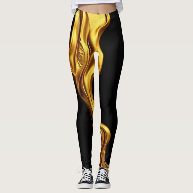Legging Ouro Preto Monocromático: Opulento Redemoinho Ache (Frente)