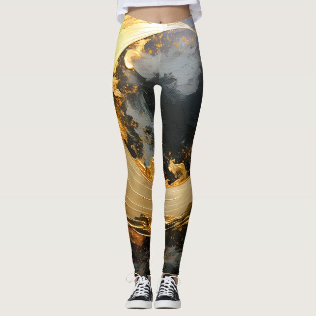 Legging Ouro Preto Redemoinho Abstrato Moderno Lua (Frente)