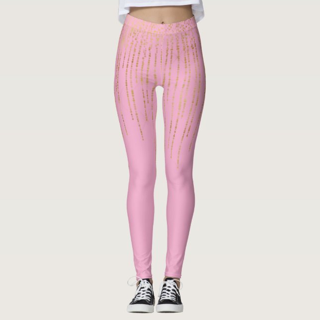 Legging Ouro Rosa Glam Confete Listras Pontos (Frente)