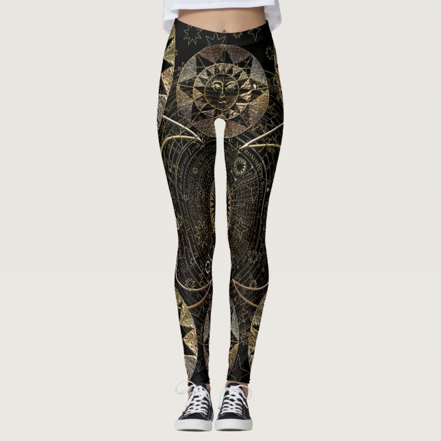 Legging Ouro Sun Moon Stars Astronomia Celestial (Frente)