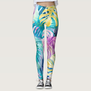 Legging Ouro Watercolor - Folhas Tropicais