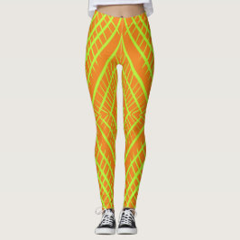 Legging Ouros Negros, Greve Verde Brilhante, Laranja.