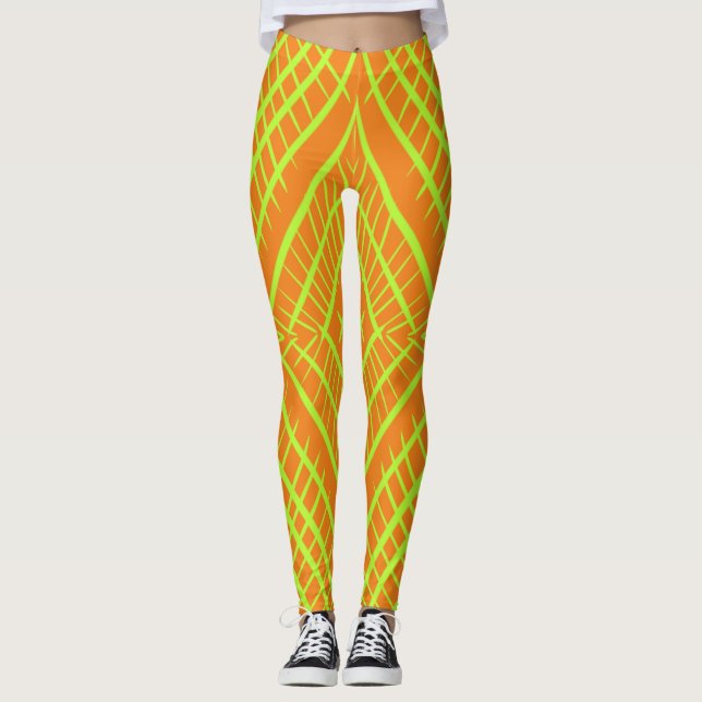 Legging Ouros Negros, Greve Verde Brilhante, Laranja. (Frente)
