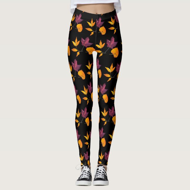 Legging outono do outono deixa Mauve Burgundy e Branca (Frente)
