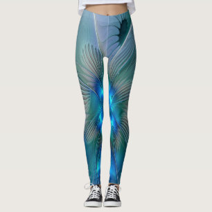 Legging Ovações de Pé, Fractal Azul Turquesa Abstrato