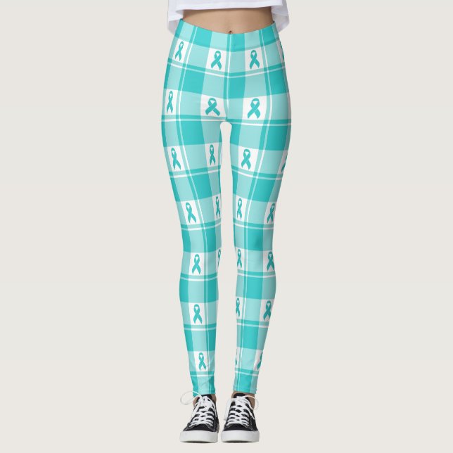 Legging Ovarian Cancer Awareness Plaid Teal Ribbon (Frente)