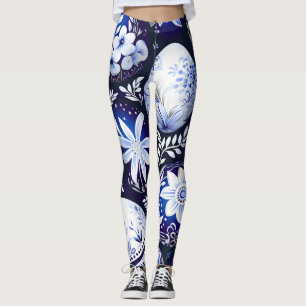 Legging Ovo de Páscoa Azul Escandinavo Floral de Primavera
