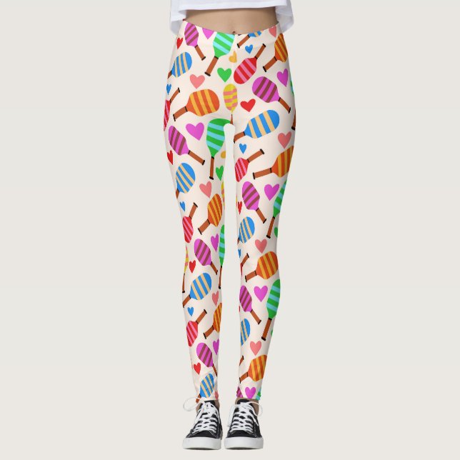 Legging Paddles de Pickleball com Corações (Frente)