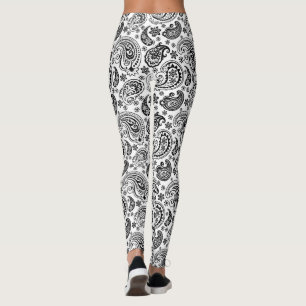 Legging Padrão 2 da Paisley do Ornamentado preto e branco