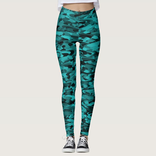 Legging Padrão Abstrato Azul-marinho Preto (Frente)