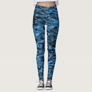 Legging Padrão Abstrato Azul Preto