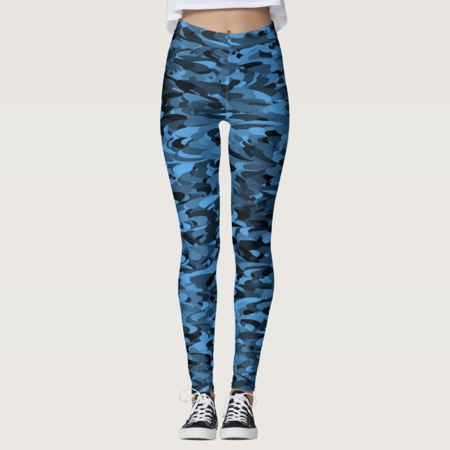 Legging Padrão Abstrato Azul Preto (Frente)