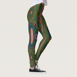 Legging Padrão Abstrato azul, verde e laranja retrô