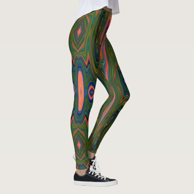 Legging Padrão Abstrato azul, verde e laranja retrô (Direita)