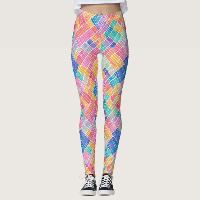 Legging Padrão Abstrato de Aquarela Arco-Íris Artístico da (Frente)