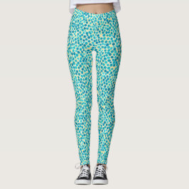 Legging Padrão Abstrato de Aquarela Azul Turquesa e Amarel
