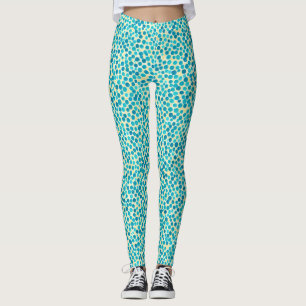 Legging Padrão Abstrato de Aquarela Azul Turquesa e Amarel