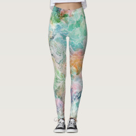 Legging Padrão Abstrato de Aquarela do Oceano Grunge