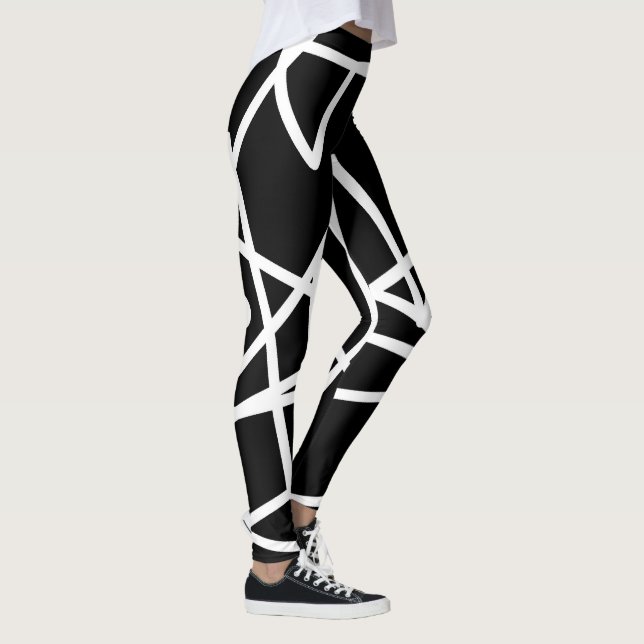 Legging Padrão Abstrato de arte minimalista preto branco (Direita)
