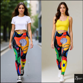 Legging Padrão Abstrato de Cor Primária com Fundo Preto