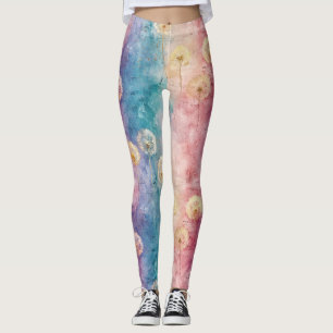 Legging Padrão Abstrato de Dente-de-Leão Vintage (3)