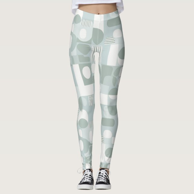 Legging Padrão Abstrato de Equilíbrio de Sage Cinza Suave (Frente)