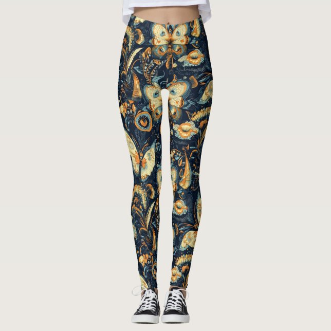 Legging Padrão Abstrato de Flores e Borboletas (Frente)