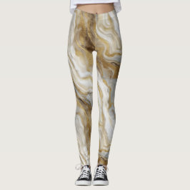 Legging Padrão Abstrato de Mármore Dourado Branco de Luxo