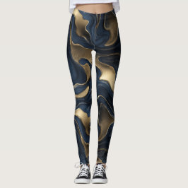 Legging Padrão Abstrato de Movimento Fluido Dourado Marinh