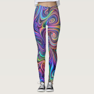 Legging Padrão Abstrato de Redemoinho Psicodélico Neon